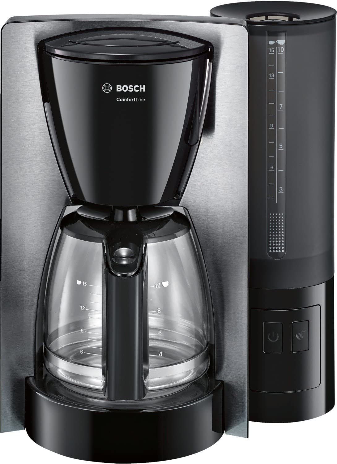 Bosch ComfortLine TKA6A643 Filter Coffee Machine, Aroma+, Aroma Protection Glass Jug 1.25 L, for 10-15 Cups, Removable Water Tank, Drip Stop, Swivel Filter Carrier, Cable Storage, 1200 W, Black