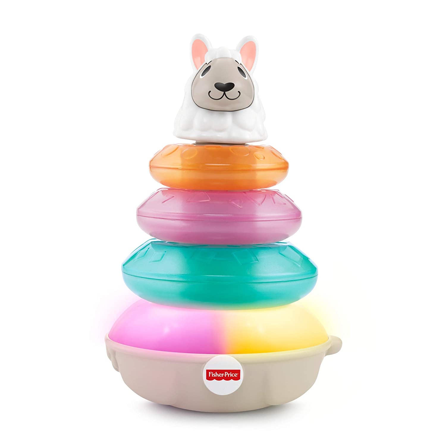 Fisher Price Linkimals Lucas the Lama Interactive Pyramid Baby Toy Stackable Sounds and Lights French Version 9 Months and More GHY79