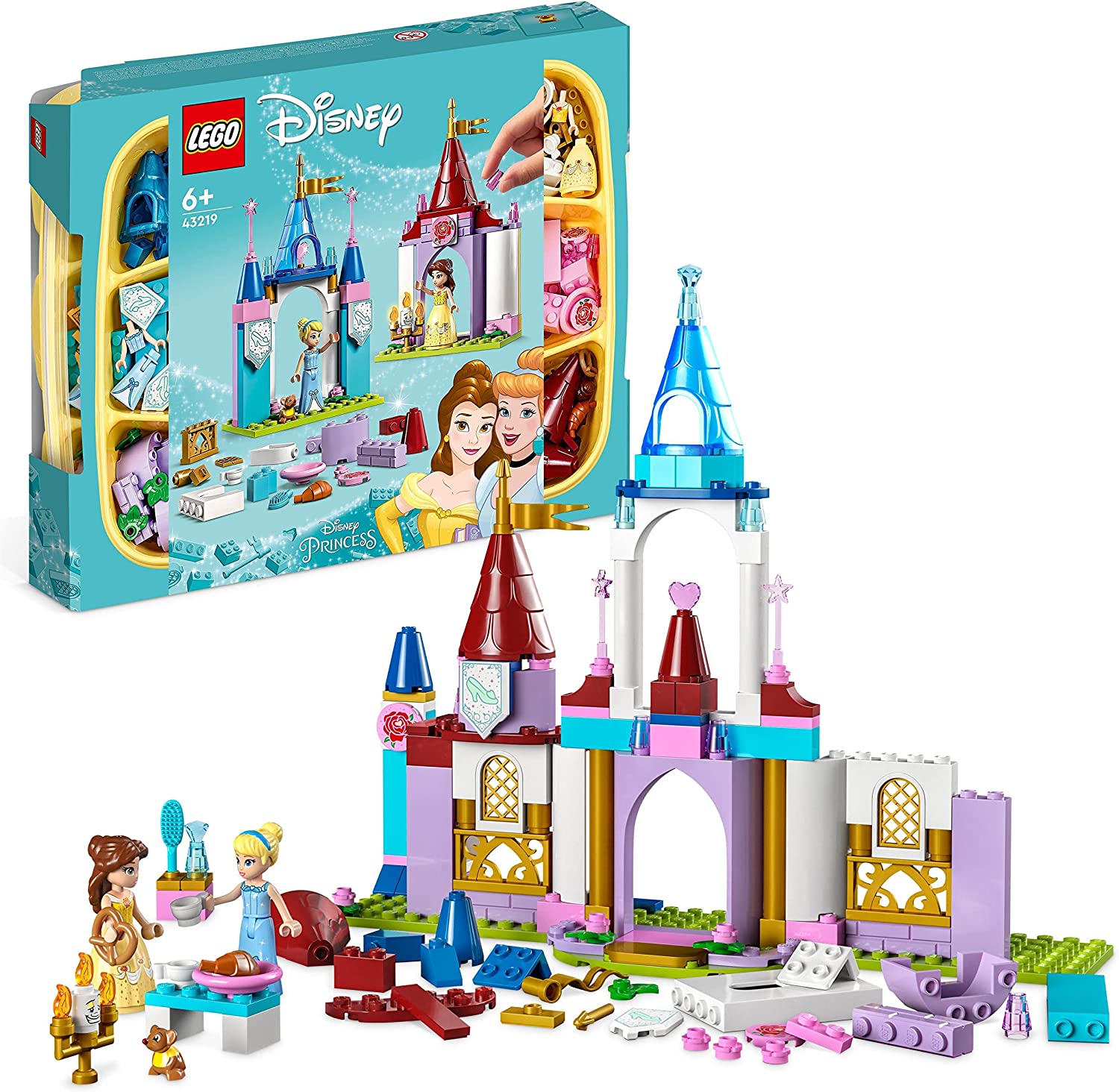 LEGO 43219 Disney Princess Creative Castle Box, Toy Castle Playset with Belle and Cinderella Mini Dolls and Stones Sorting Box, Travel Toy for Girls And Boys From 6 Years