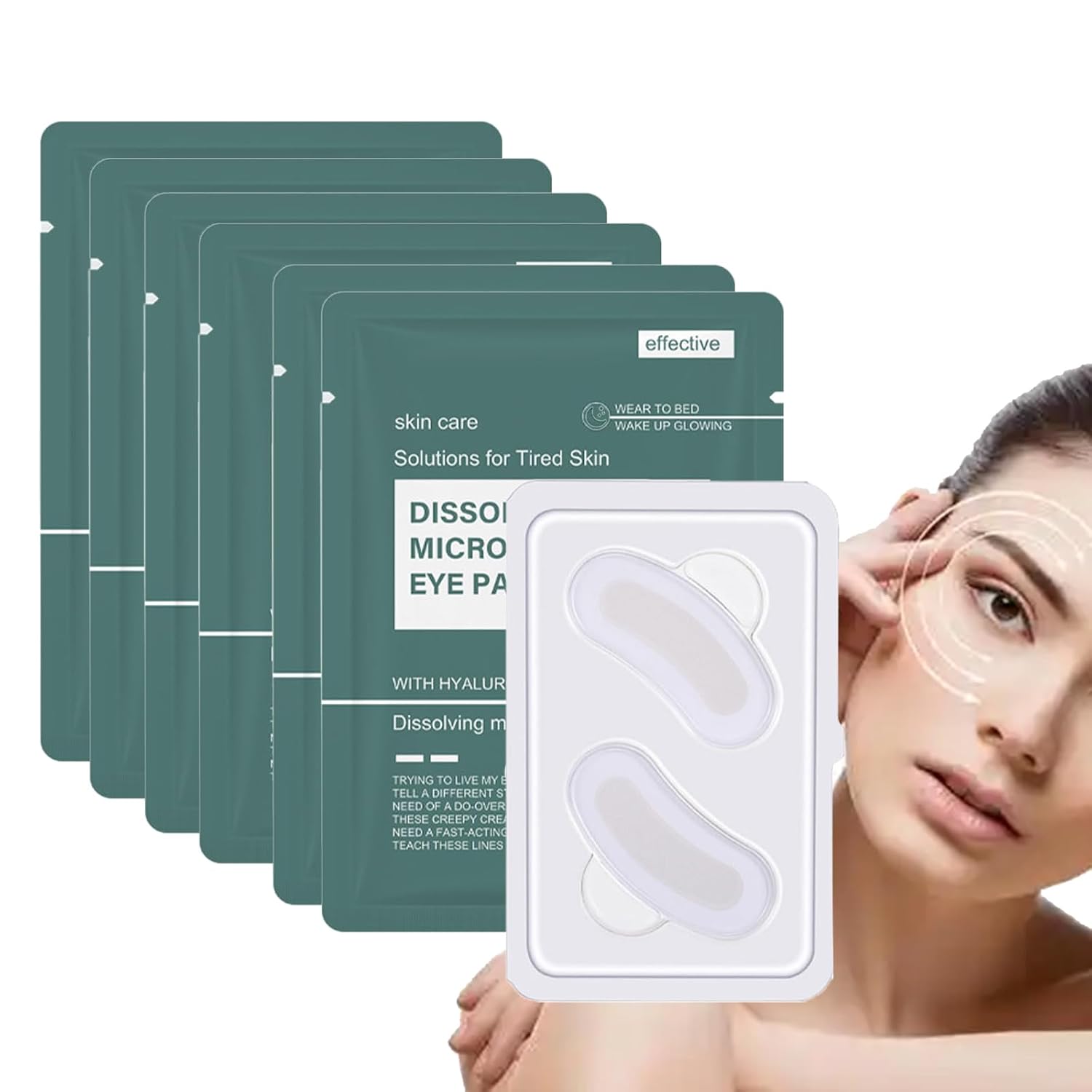 Dissolving Microneedle Eye Patches, Dissolving Microneedle Eye Mask with Hyaluronic Acid & Peptides, Eye Pads Against Dark Circles, Collagen Eye Pads (6 Pairs)