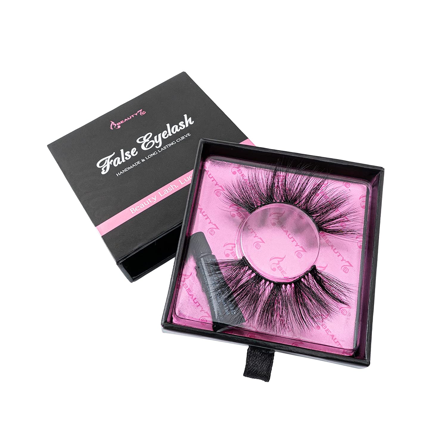 Beauty7 3D False Eyelashes with Adhesive Artificial Fibre Handmade Black Natural Multi-Layer Fake Lashes Reusable Storage Box - Goddess Multi-Way