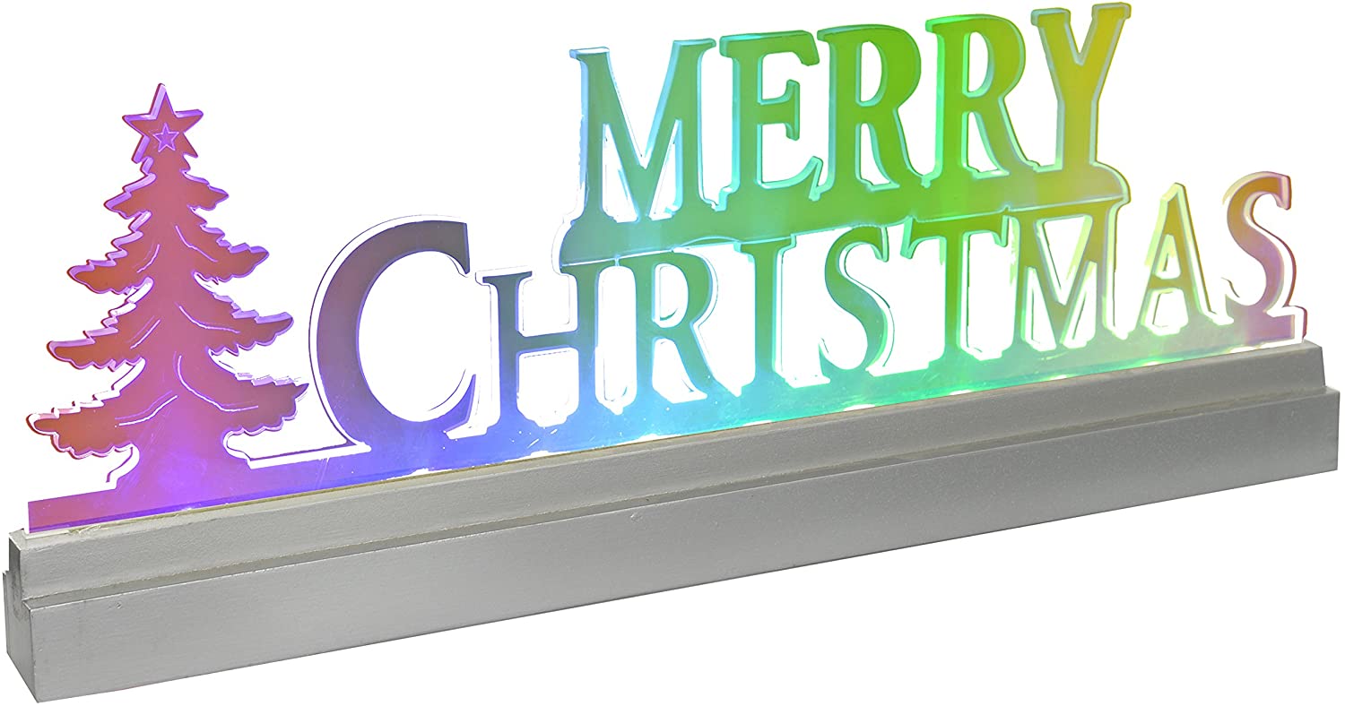 WeRChristmas Pre-Lit Merry Christmas Acrylic Table/ Window Decoration Illuminated with LED Lights, Multi-Colour