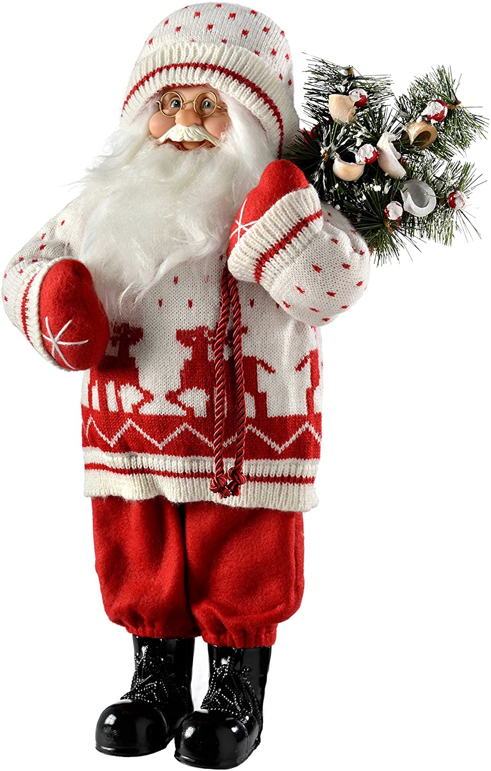 WeRChristmas 47 cm Standing Santa with Knitted Outfit Decoration, Red/White