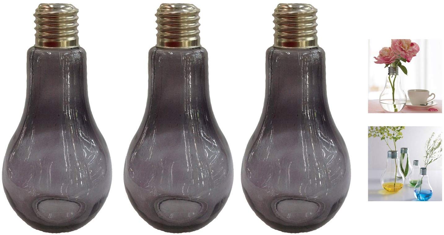 GMMH Premium Decorative Glass Bottles Set Of 3 Grey Light Bulbs Table With Glass