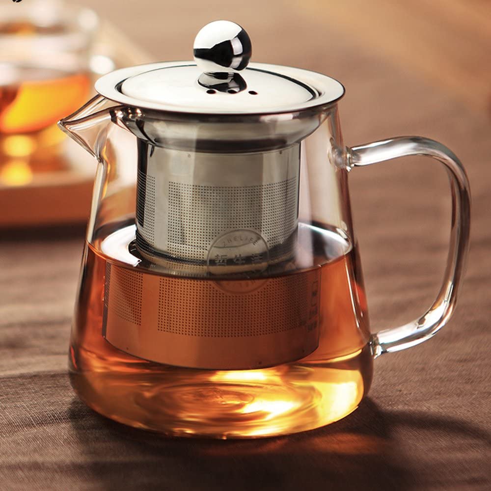 TAMUME Glass teapot with stainless steel strainer for easy pouring (500 ml)
