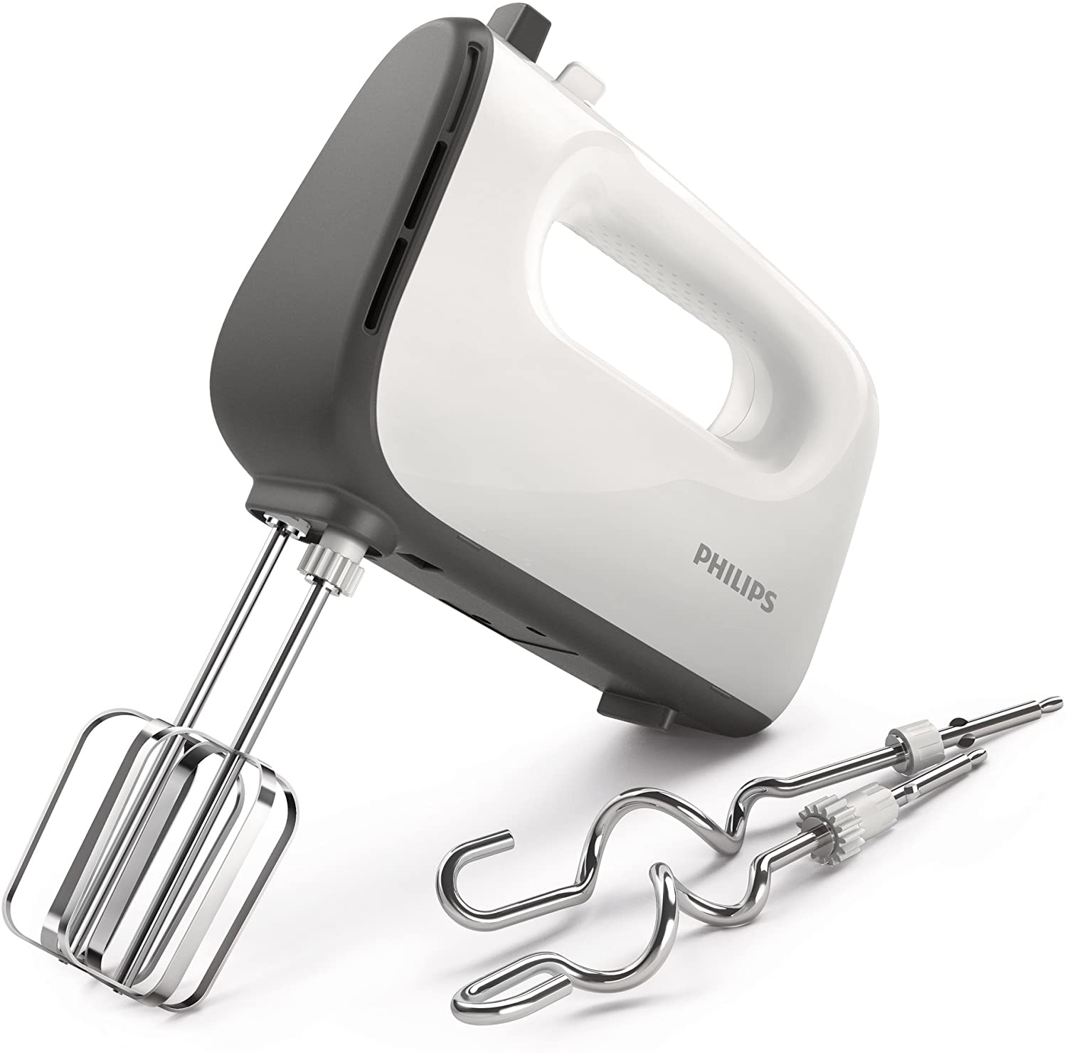 Philips Hand Blender - 450 W, 5 Speed Levels + Turbo Function, Conical Shaped Quirle, Dough Hook, Grey (HR3740/00)