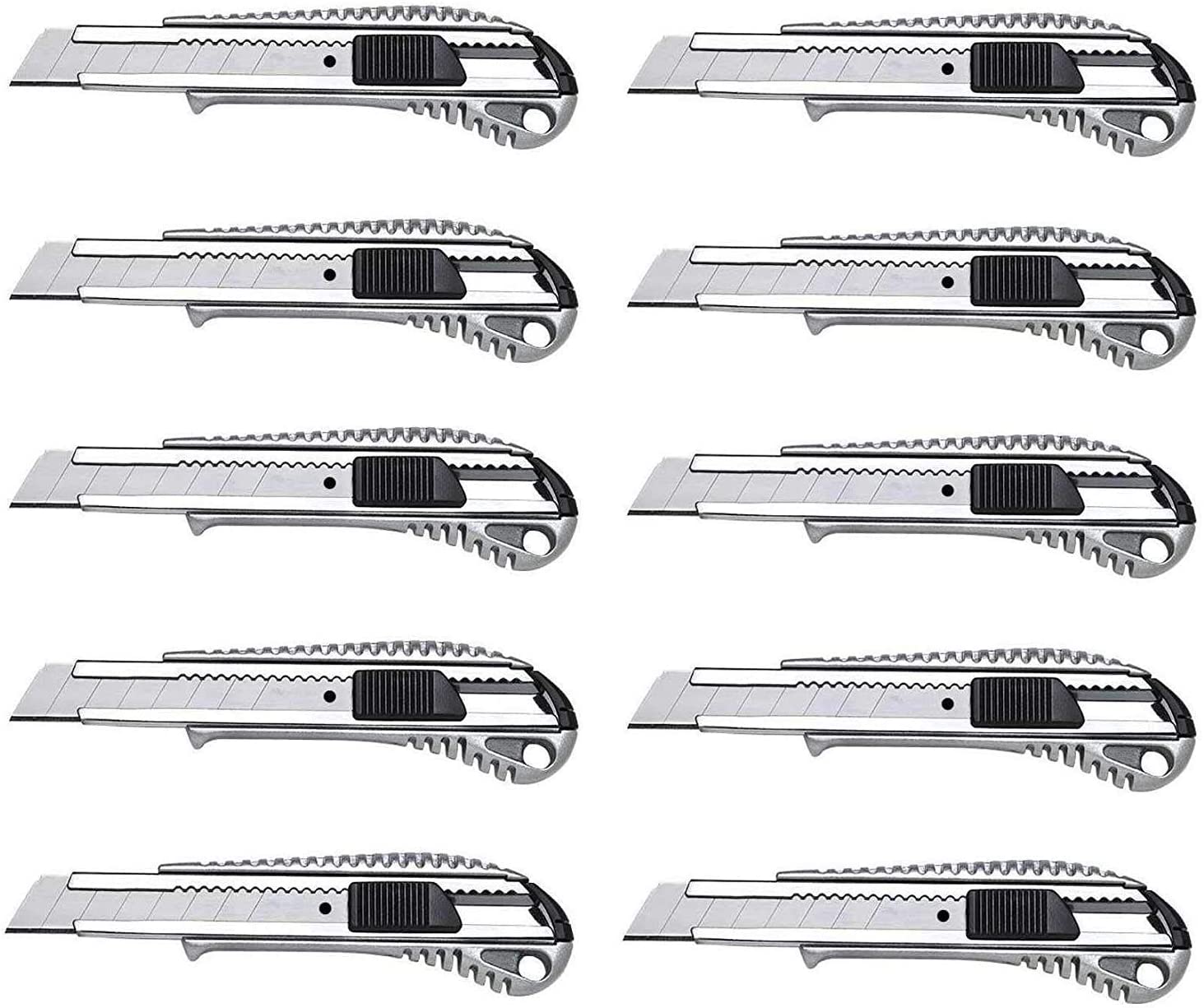 10 Professional Aluminium Cutter Knives - 18mm - Metal Guide / Cutter Knife / Carpet Knife / Snap Off Knife / Universal Knife