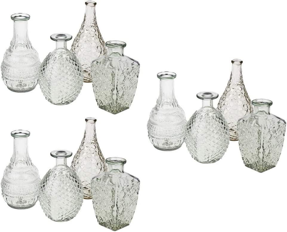 Annastore 12 x Glass Vases Decorative Glass Vases Decorative Glass Vintage Glass Bottles Size 14.8-20 cm / Pack of 12 / 4 Models