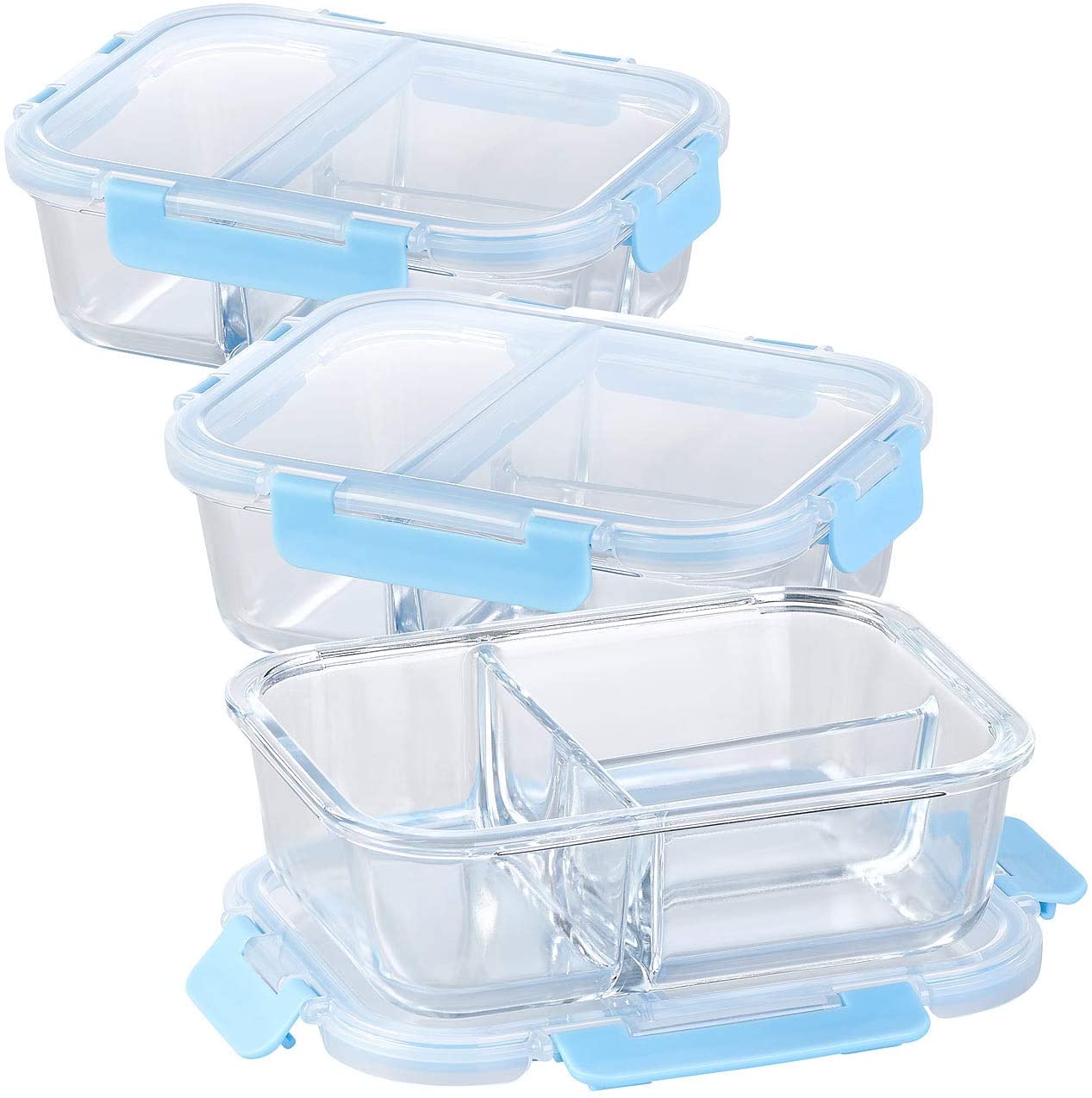 Rosenstein & Söhne Glass Jars: Set of 3 Glass Food Storage Containers with Click Lids and 3 Compartments 1 L (Glass Bowl)
