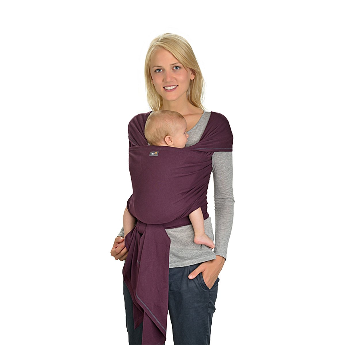 Hoppediz Elastic Baby Sling For Premature And Newborn Babies, Including Carrying Instructions aubergine