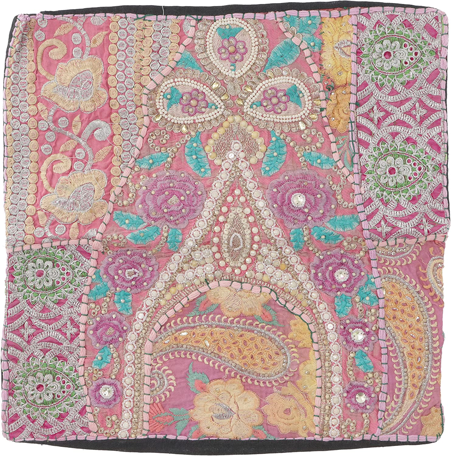 Guru-Shop GURU SHOP Patchwork cushion cover, decorative cushion cover made of Rajasthan, single piece, pattern 48, beige, cotton, 40 x 40 cm, decorative cushion, sofa cushion