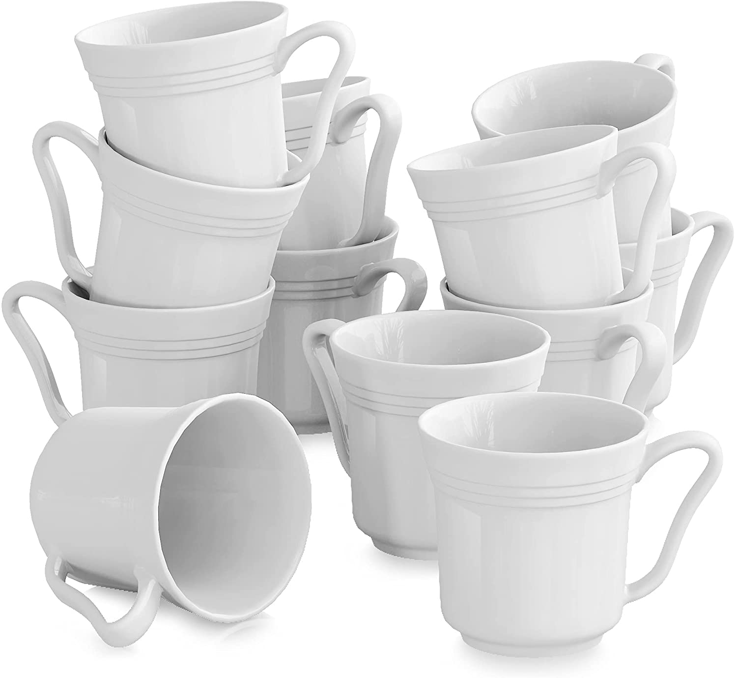 Malacasa, Series Mario, Set of 12 Coffee Service Cream Porcelain Coffee Cup Mugs 4.75 \"/12.5 * 10 * 9.5 cm/380ml Cup Sets Tea Coffee Mug Set for 12 People
