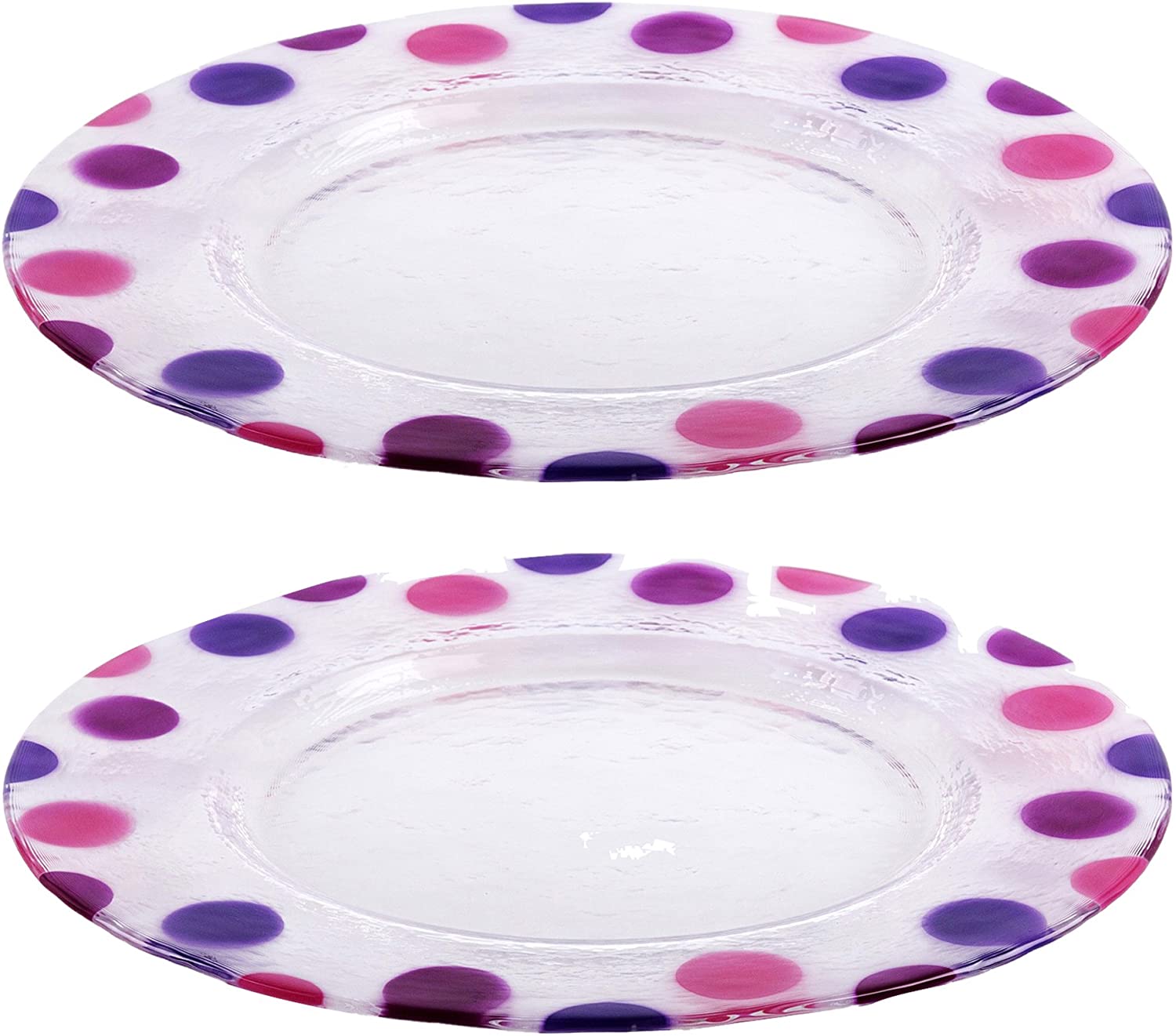 Bohemia Cristal Play of colors Lime Soda Glass Plate Set of 2 Approx. Diameter 320 mm with Polka Dots