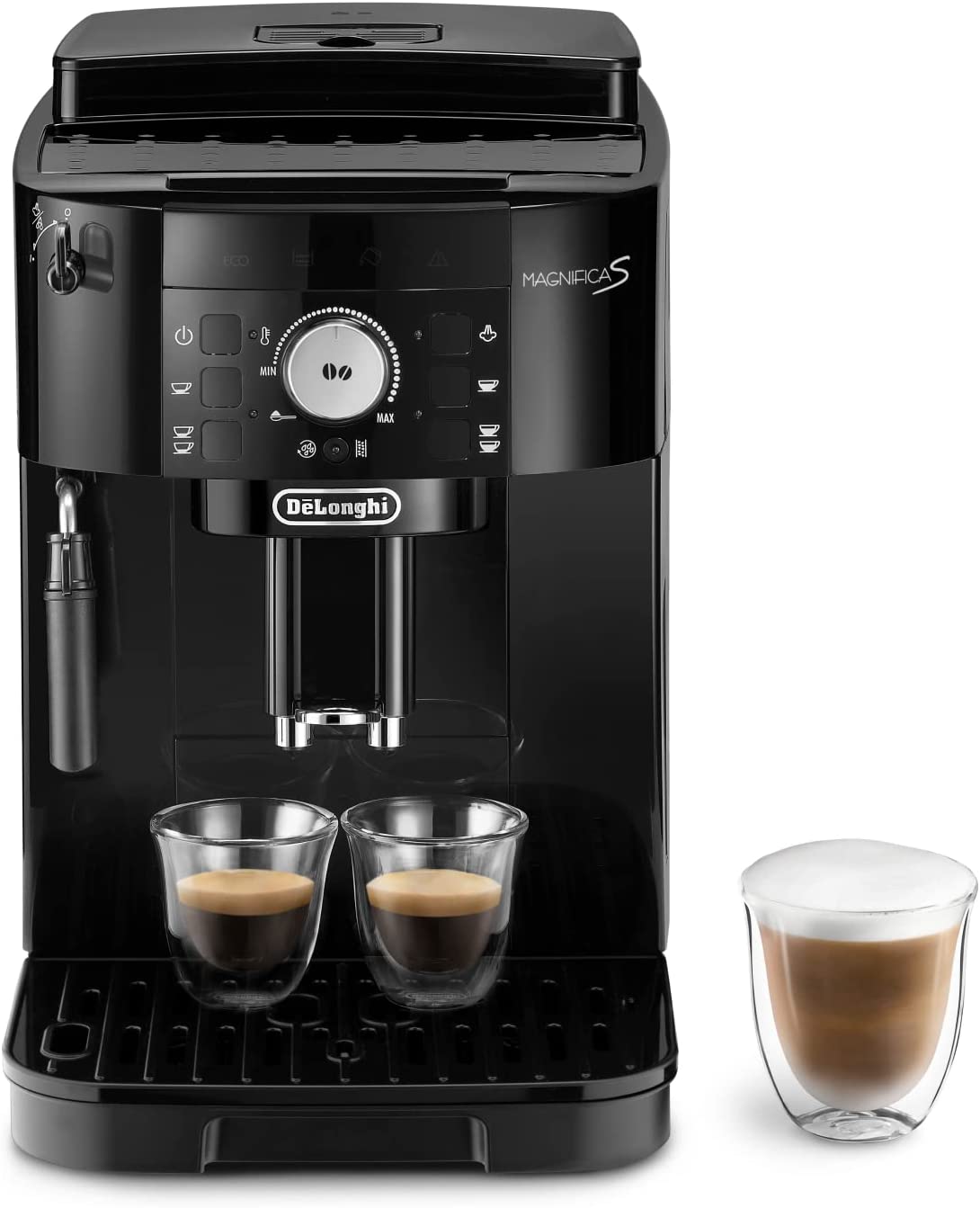 De\'Longhi Magnifica S ECAM11.112.B Fully Automatic Coffee Machine with Milk Frothing Nozzle for Cappuccino, with Espresso Direct Selection Buttons and Rotary Control, 2-Cup Function, Black