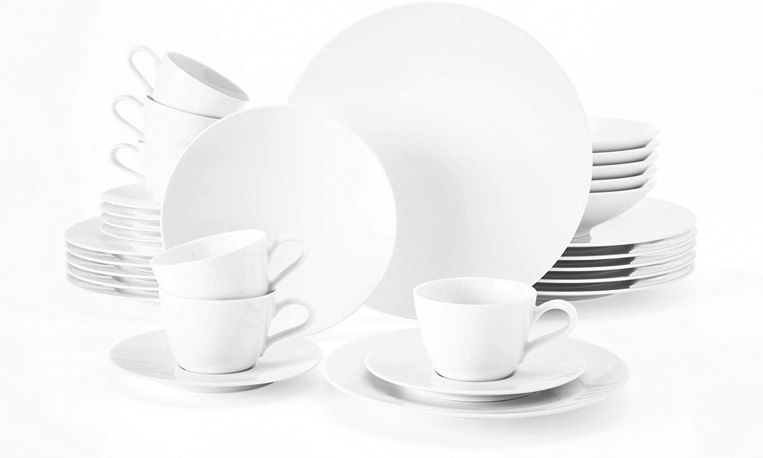 Seltmann Weiden 001.737480 White Crockery Set 30 Pieces | Life Series Set includes 6 Dinner Plates, Soup Plates, Breakfast Plates, Coffee Cups and Saucers, Hard Porcelain