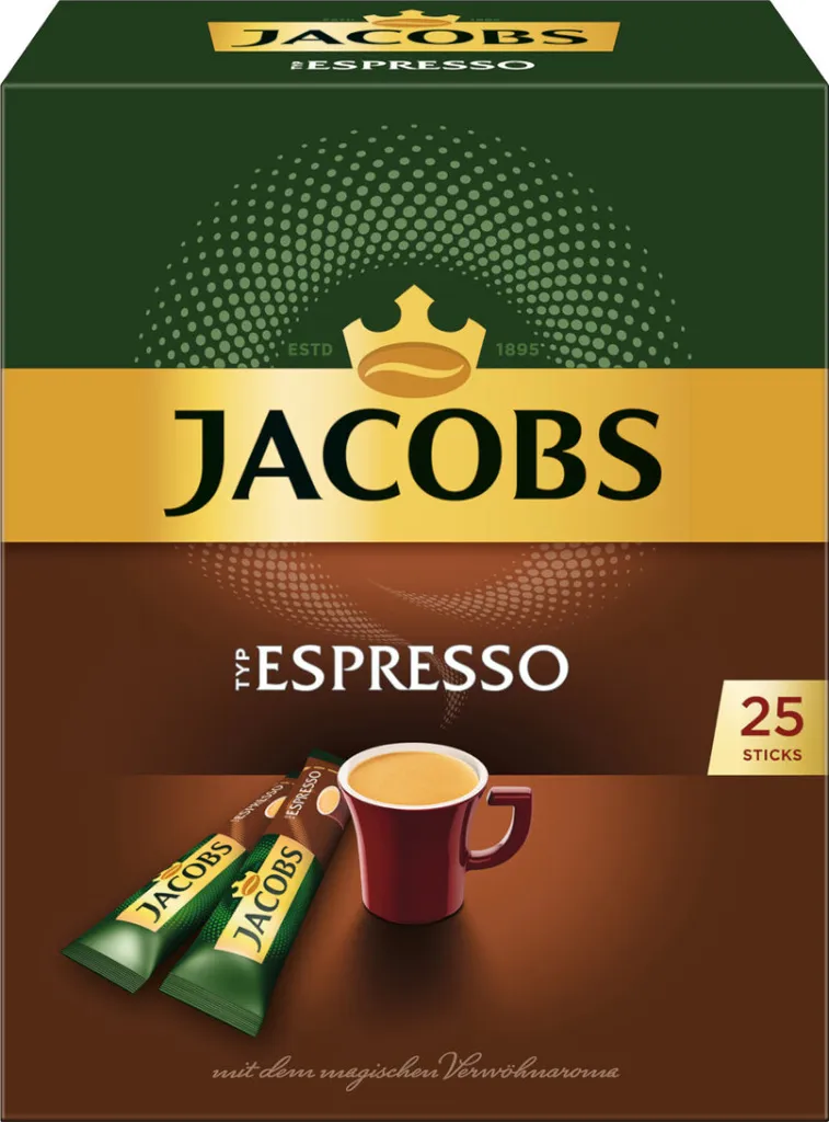 Jacobs Espresso instant coffee 25 sticks of 1.8g each, 4-pack 180g