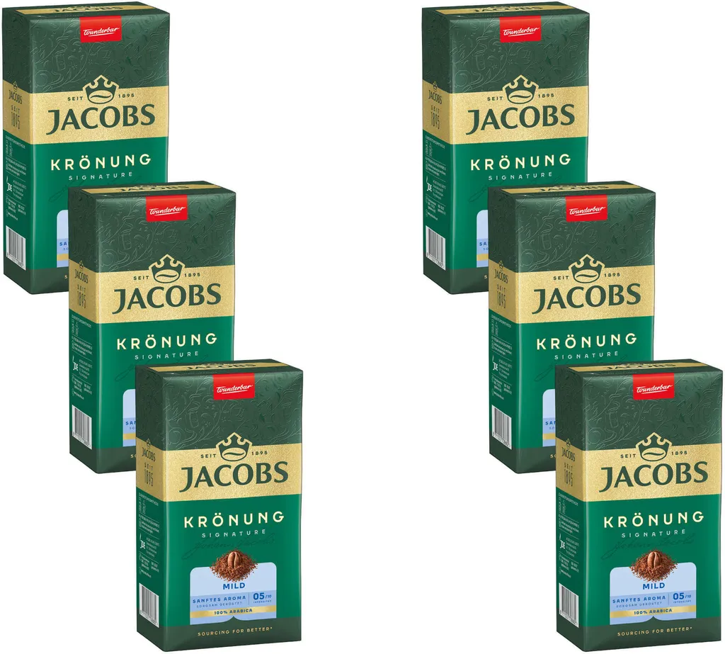 JACOBS Filter Coffee Krönung Mild Powder Coffee Roasted Coffee Ground 6 x 500g