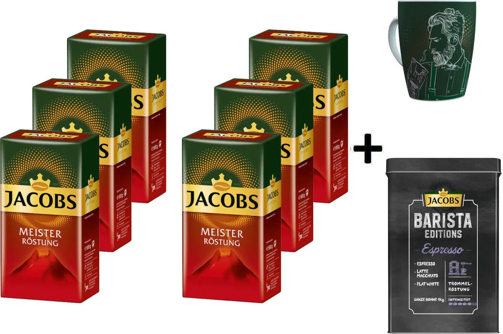 JACOBS Filter Coffee Master Roast 6 x 500 g ground coffee + 1 cup + 1 can