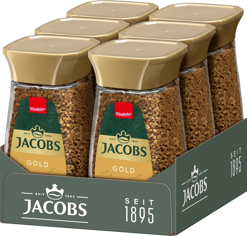 JACOBS Gold 6 x 100g löslicher Kaffee 6 Gläser Instantkaffee Löskaffee