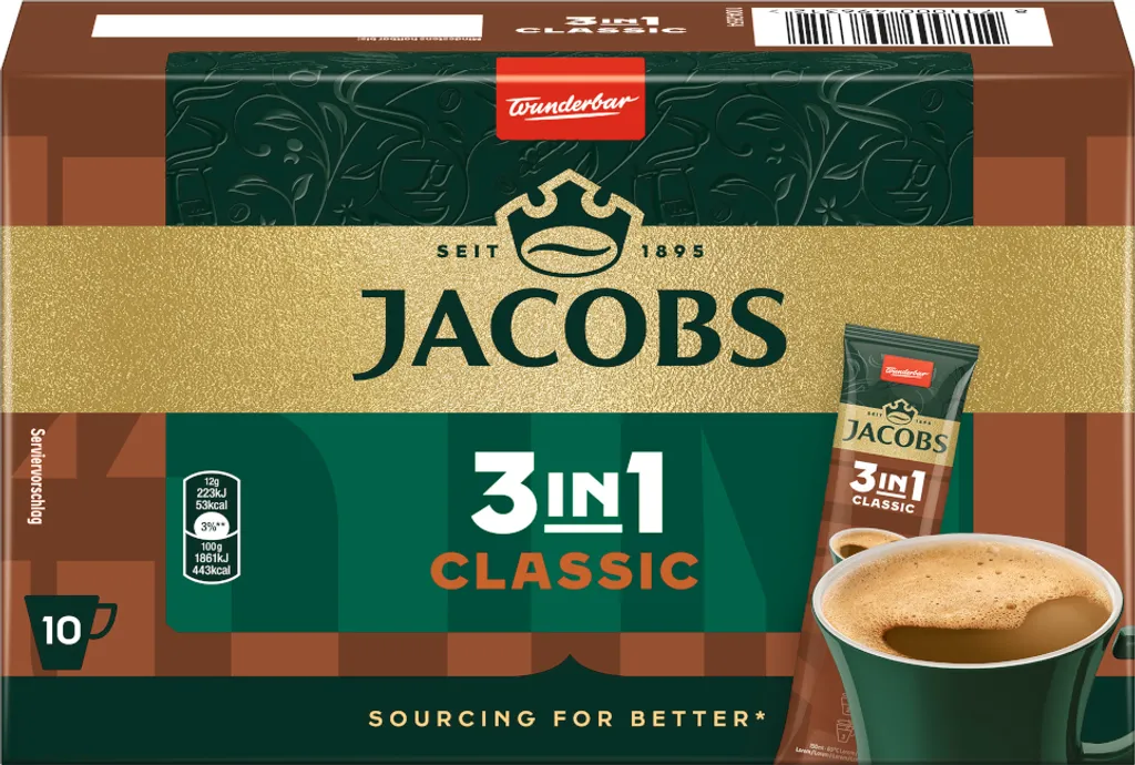 Jacobs Kaffee Instantgetränk 3 in 1 Classic 10x12g Packung 120g