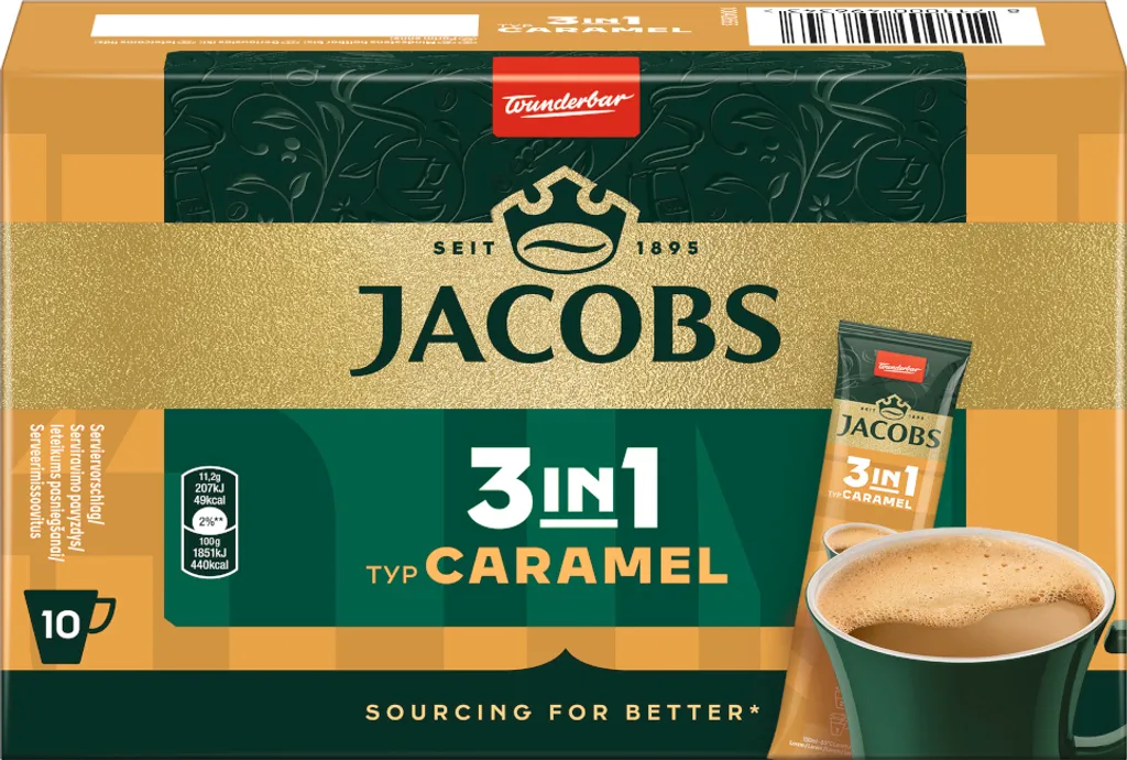 Jacobs Kaffee Instantgetränk 3 in 1 Typ Caramel 10x11,2g Packung 112g