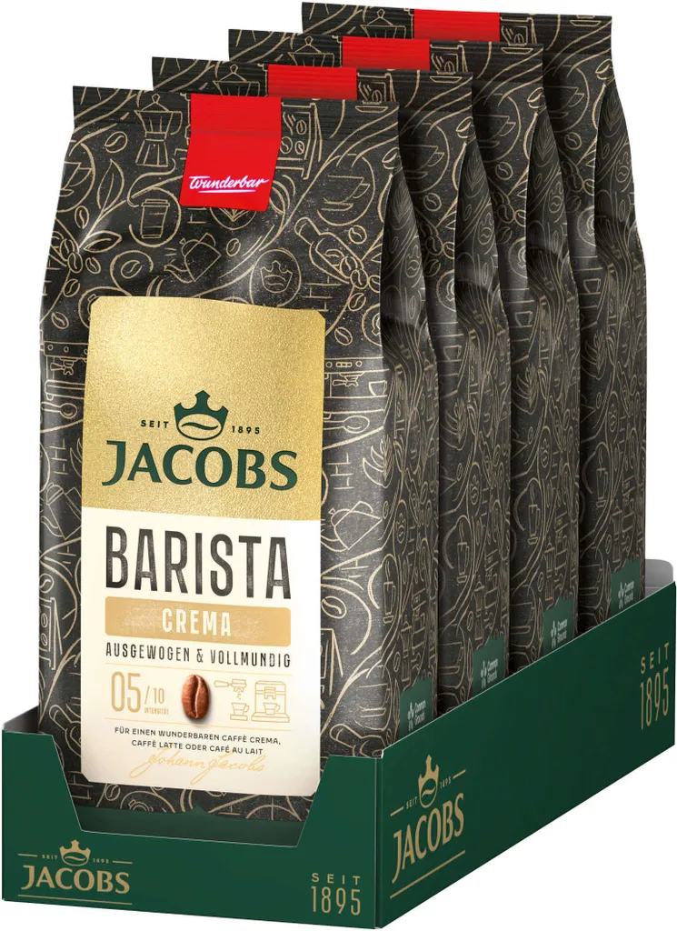 JACOBS Coffee Beans Barista Editions Crema 4 x 1 kg whole coffee beans roasted