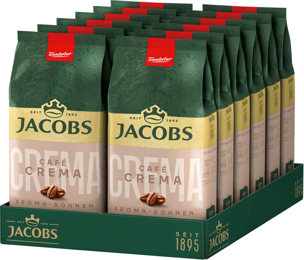 JACOBS Coffee Beans Café Crema Aroma Beans Whole Bean Roasted 12 x 500 g