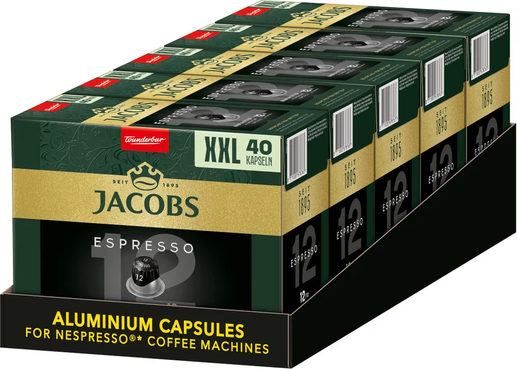 JACOBS Capsules Espresso 12 Ristretto XXL-Pack 5 x 40 Nespresso®* compatible