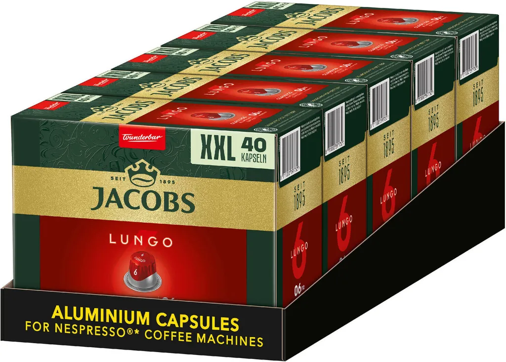 JACOBS Capsules Lungo Classico 5 x 40 Nespresso®* compatible coffee capsules