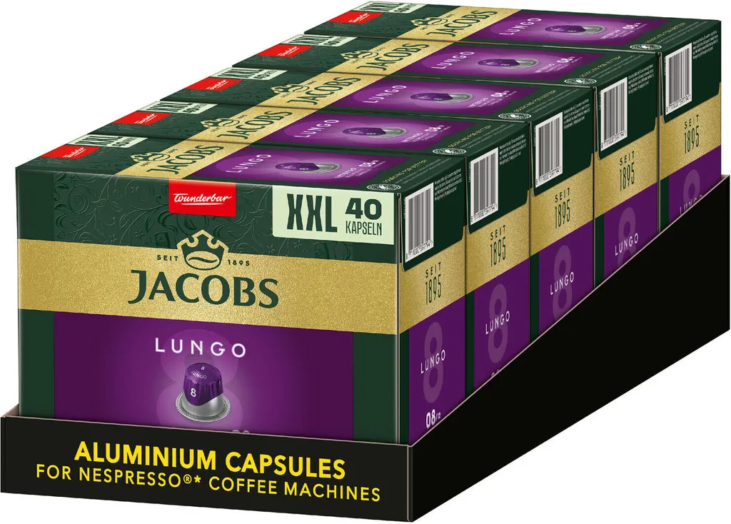 JACOBS Capsules Lungo Intenso 5 x 40 Nespresso®* compatible coffee capsules