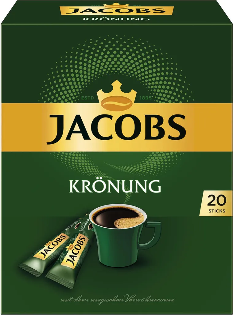 Jacobs Krönung, Instant Kaffee, Getränkepulver zum Aufgießen, 20 Portionen à 1.8 g, Sticks