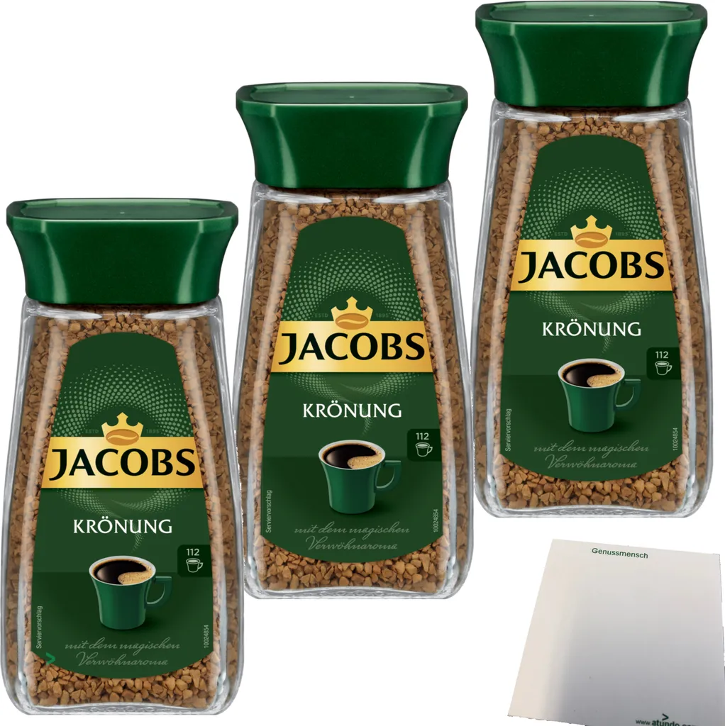 Jacobs Krönung löslicher Kaffee Instantkaffee 3er Pack (3x200g Glas) + usy Block