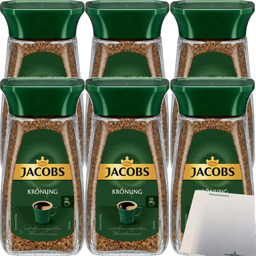 Jacobs Krönung löslicher Kaffee Instantkaffee 6er Pack (6x100g Glas) + usy Block