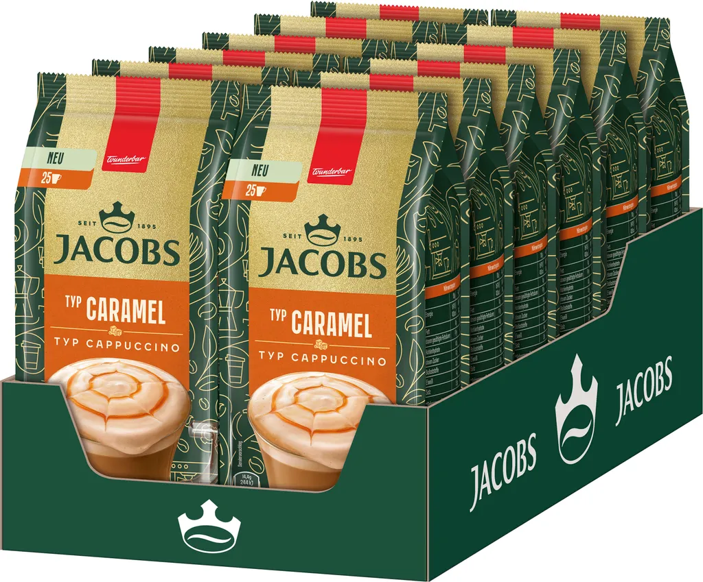 JACOBS Löskaffee TYP CARAMEL CAPPUCCINO 12x 360g Beutel Karamell Geschmack