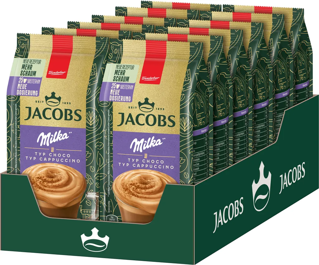 JACOBS Löskaffee TYP CHOCO CAPPUCCINO 12 x 400 g Beutel mit Milka®* Geschmack