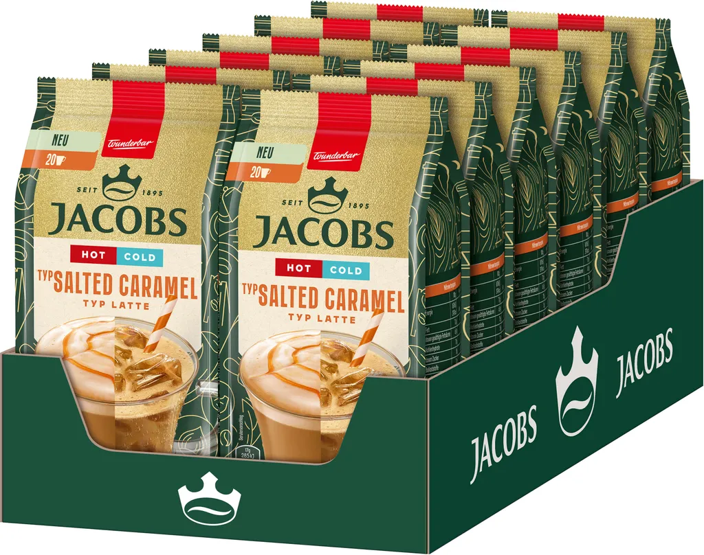 JACOBS Löskaffee TYP SALTED CARAMEL LATTE Hot Cold 12x 340g Beutel Instantkaffee
