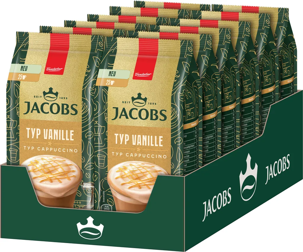 JACOBS Löskaffee TYP VANILLE CAPPUCCINO 12 x 360 g Beutel Vanille-Geschmack
