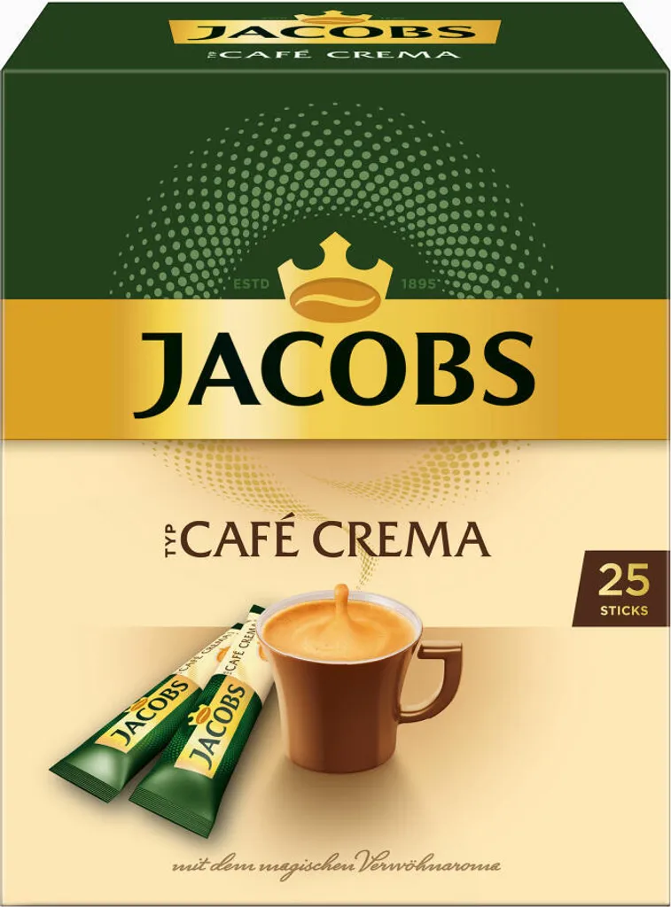 Jacobs löslicher Kaffee Café Crema, 25 Instant Kaffee Sticks