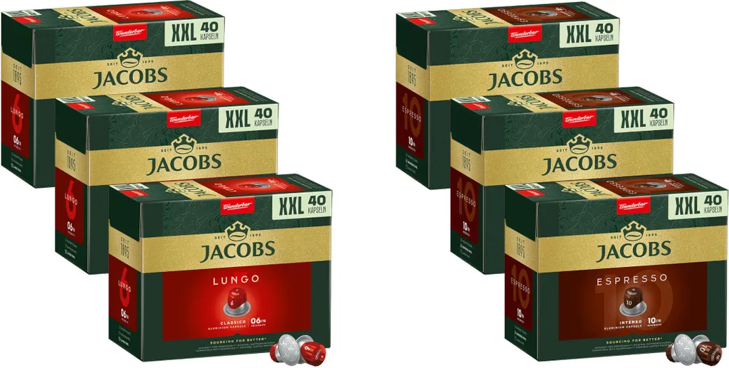 JACOBS Lungo 6 + Espresso 10 Nespresso®* compatible - 120 capsules each XXL pack