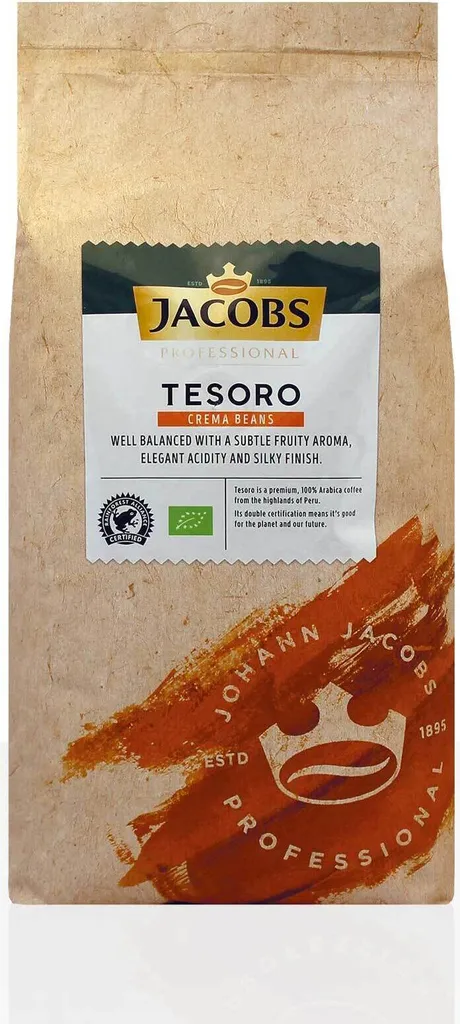 Jacobs Tesoro Caffé Crema Peru - 8 x 1kg coffee beans, 100% Arabica