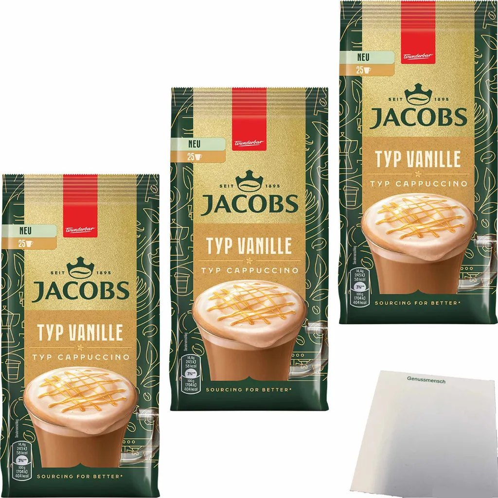 Jacobs type cappuccino vanilla pack of 3 (3x360g pack) + usy block