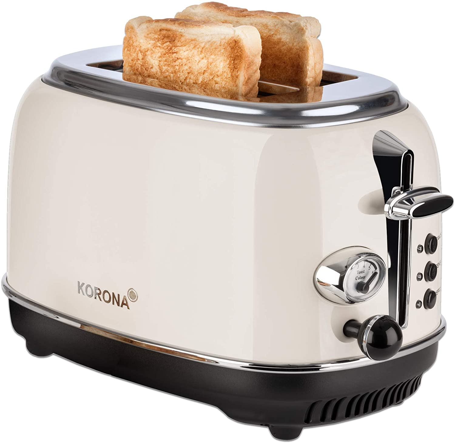 Korona 21666 Toaster, 2 Slices, Cream, Roasting Degree Display, Defrosting, Roasting, Warming, 810 Watts, Bun Attachment, Crumb Drawer, Bread Slices Centreing