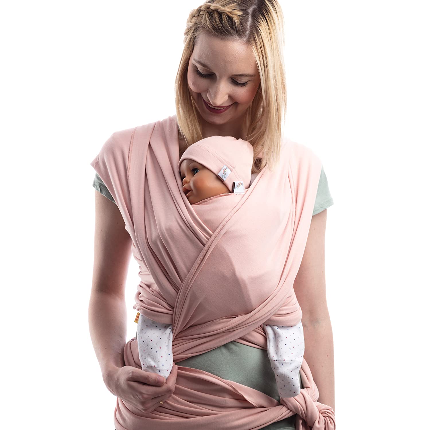 SCHMUSEWOLKE Flexi First Baby Sling Newborn Baby Sling Antique Rose Cotton 56 x 500 cm Baby Size 0-6 Months 2.8-8 kg Belly Carrier