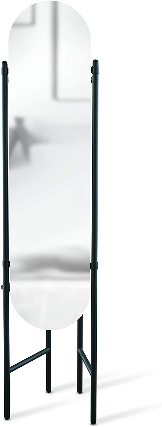 Umbra Vala Stand Mirror And Clothes Stand, Black Glass, 180.34 X 119.38 X 1