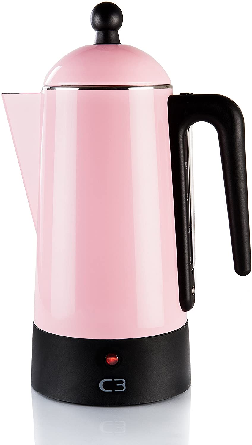 C3 30-30207 Design Percolator 4 - 10 Cups, Painted Stainless Steel, Pink