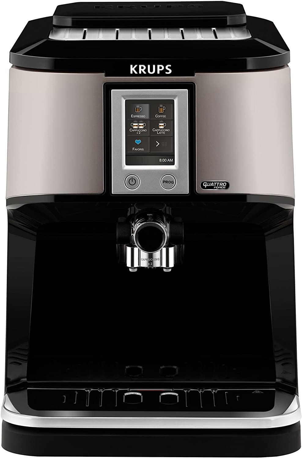 Krups EA880E Fully Automatic Coffee Machine One-Touch Cappuccino, Two-in-One Touch Function, TFT Colour Display with Touchscreen, 1.7 L, 15 Bar, Silver/Black