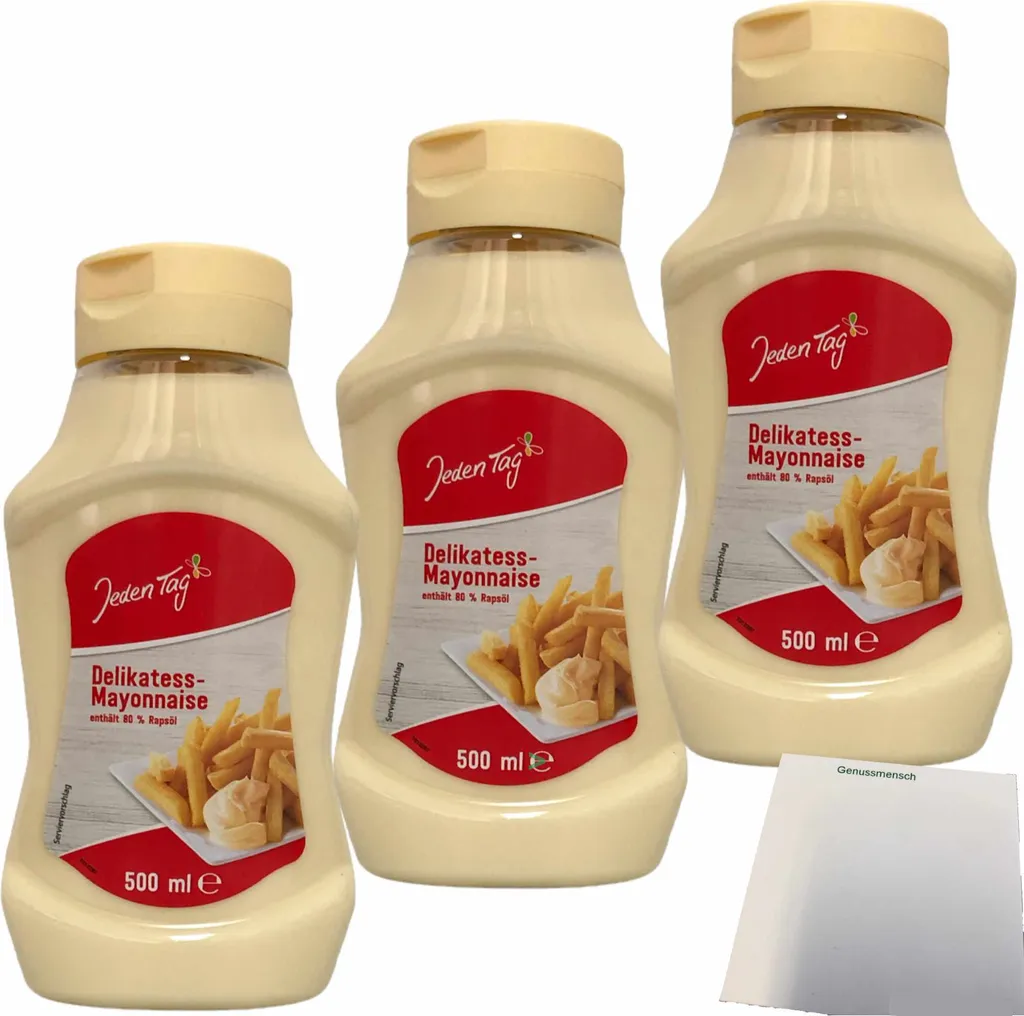 Jeden Tag Delikatess Mayonnaise 80 % 3er Pack (3x500 ml Flasche) + usy Block