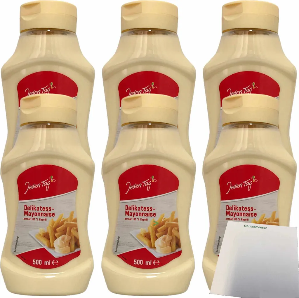 Jeden Tag Delikatess Mayonnaise 80 % 6er Pack (6x500 ml Flasche) + usy Block