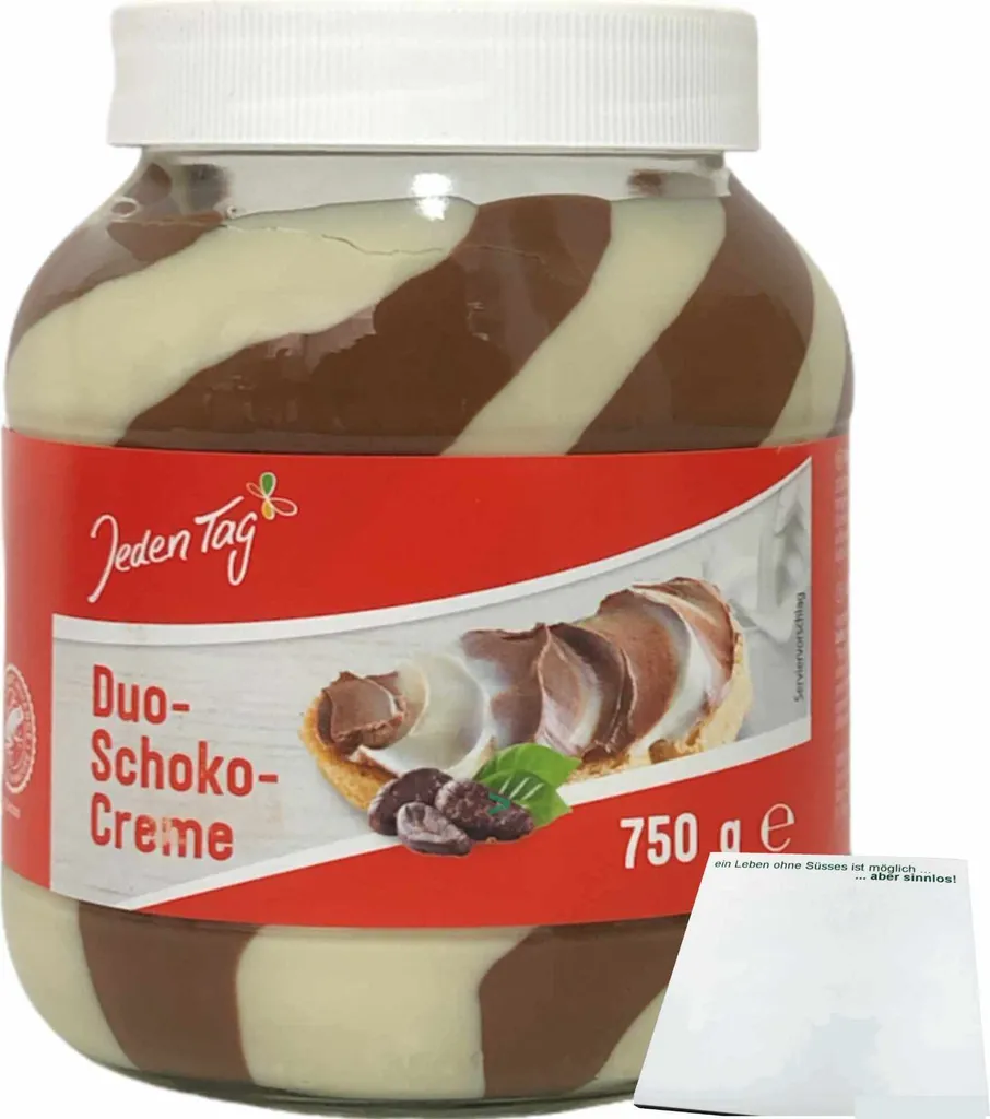 Jeden Tag Duo-Schoko-Creme Süßer Brotaufstrich (750g Glas) + usy Block