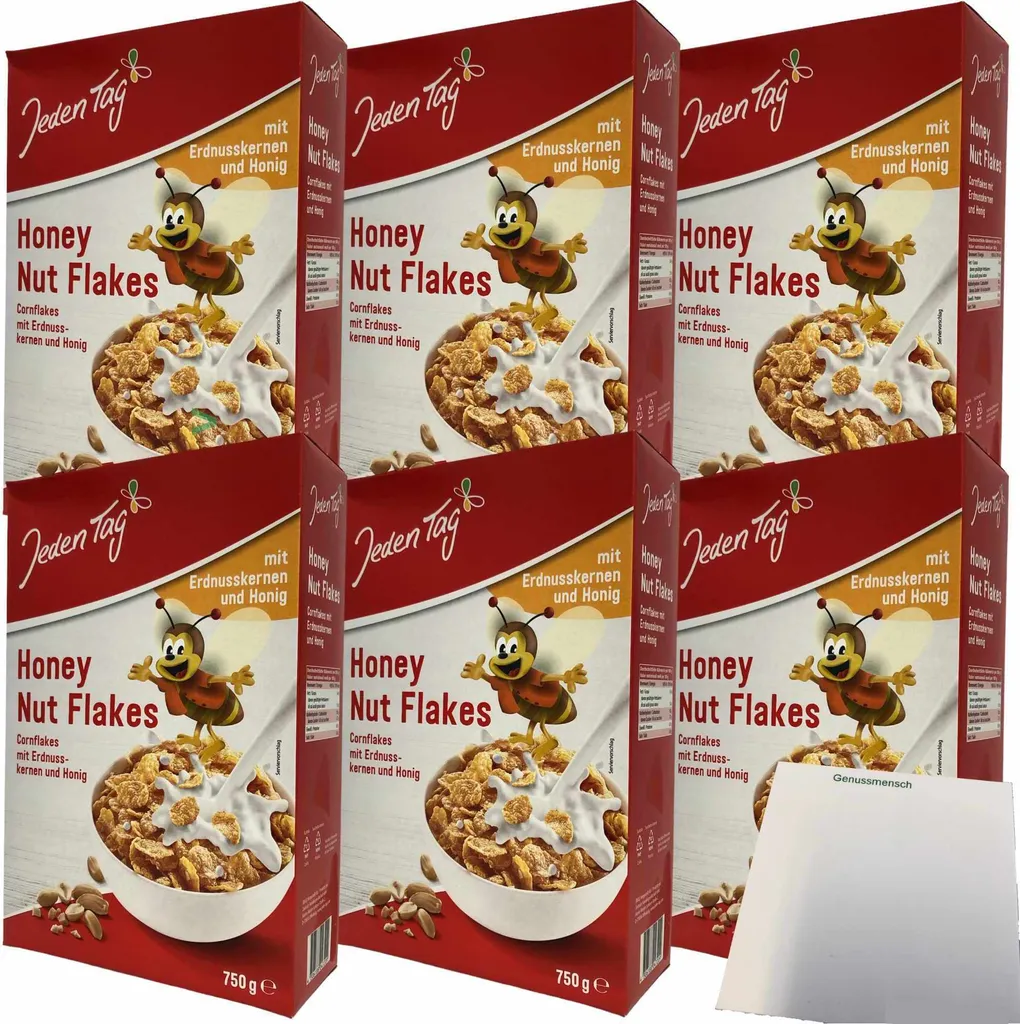 Every day Honey Nut Flakes Cornflakes with honey and peanuts 6-pack (6x750g pack) + usy Block